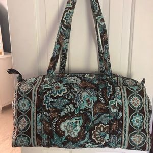 Vera Bradley blue and brown printed duffel bag